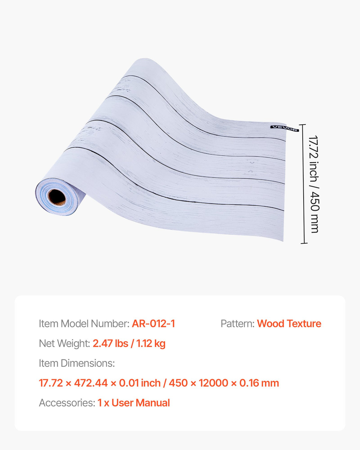 VEVOR Peel and Stick Wallpaper, 17.7 x 472.4 inch Contact Paper White Wood Textured Waterpoof Self Adhesive, Easy to Clean & Peel Wall Decorative Vinyl Roll for Bedroom Kitchen Bathroom Office Desk - BZCCBZJKD404RNWRJ001V0 - view 8