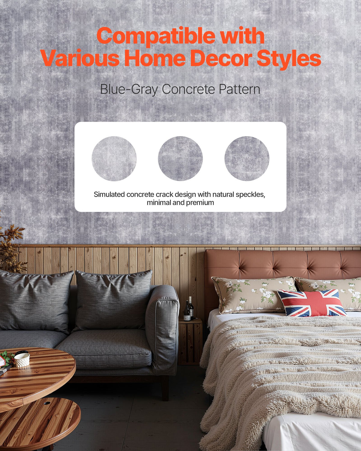 VEVOR Peel and Stick Wallpaper, 15.7 x 590.5 inch Contact Paper Waterpoof Self Adhesive, Easy to Clean Wall Decorative Vinyl Roll for Bedroom Kitchen Bathroom Office,Dark Gray Industrial Style - BZCCBZJKD404RYG5I001V0 - view 3