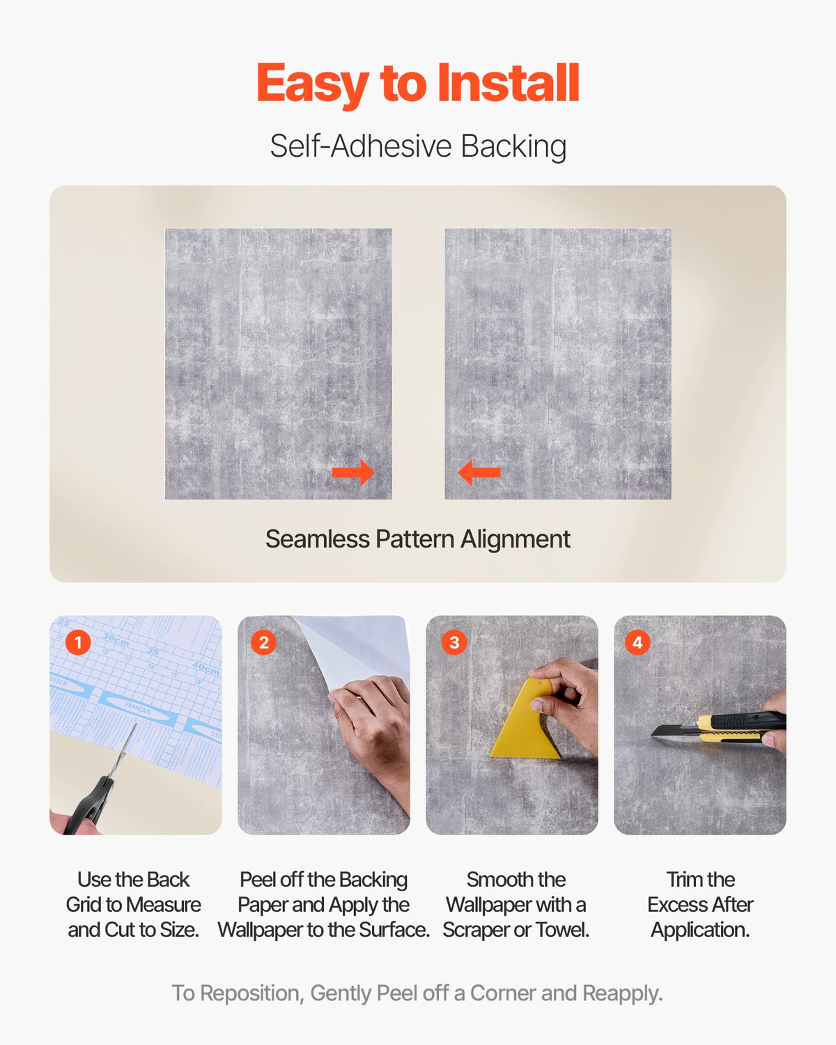 VEVOR Peel and Stick Wallpaper, 15.7 x 590.5 inch Contact Paper Waterpoof Self Adhesive, Easy to Clean Wall Decorative Vinyl Roll for Bedroom Kitchen Bathroom Office,Dark Gray Industrial Style - BZCCBZJKD404RYG5I001V0 - view 4