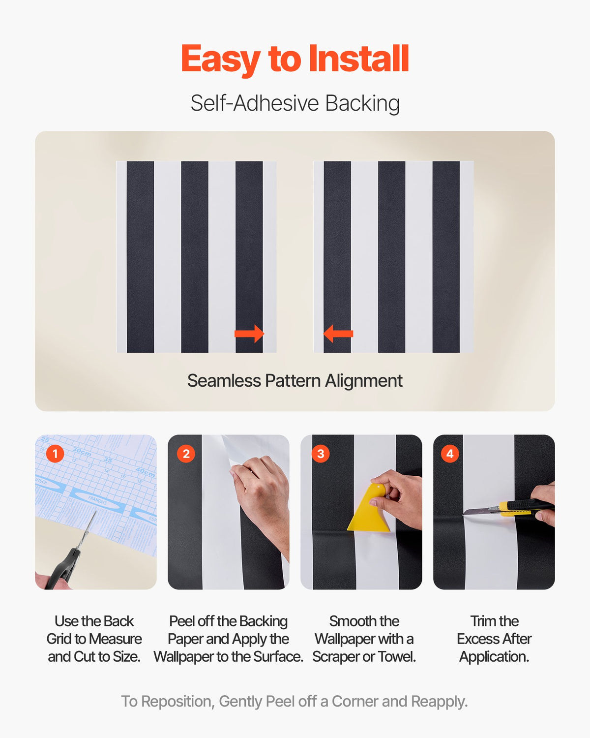 VEVOR Peel and Stick Wallpaper, 17.7 x 590.5 inch Contact Paper Black White Modern Geometric Waterpoof Self Adhesive, Easy to Clean Wall Decorative Vinyl Roll for Bedroom Kitchen Bathroom Office - BZCCBZJKD404U7O07001V0 - view 4