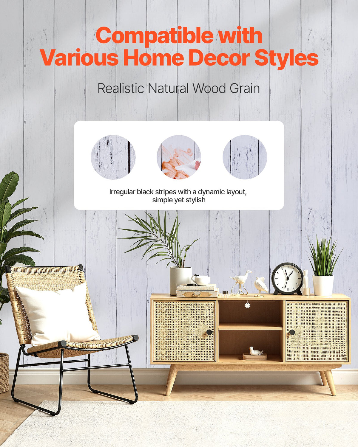 VEVOR Peel and Stick Wallpaper, 17.7 x 590.5 inch Contact Paper White Wood Textured Waterpoof Self Adhesive, Easy to Clean & Peel Wall Decorative Vinyl Roll for Bedroom Kitchen Bathroom Office Desk - BZCCBZJKD404VYLFG001V0 - view 3