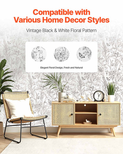 VEVOR Peel and Stick Wallpaper, 17.7 x 393.7 inch Contact Paper White Line Art Botanical Floral Waterpoof Self Adhesive, Easy to Clean Wall Decorative Vinyl Roll for Bedroom Kitchen Bathroom Office - BZCCBZJKD404WXD03001V0 - view 3