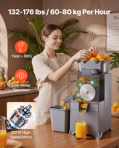 VEVOR Commercial Orange Juicer Machine, Slow Masticating Juicer Extractor, 100W Electric Orange Juice Squeezer, Lemon Citrus Pomegranates Extractor, with Peel Collecting Bucket and PC Cover - BZDJLCZJ100W0E992001V1 - view 3