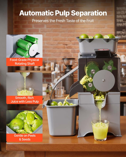 VEVOR Commercial Orange Juicer Machine, Slow Masticating Juicer Extractor, 100W Electric Orange Juice Squeezer, Lemon Citrus Pomegranates Extractor, with Peel Collecting Bucket and PC Cover - BZDJLCZJ100W0E992001V1 - view 4