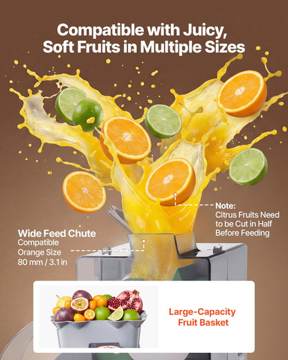 VEVOR Commercial Orange Juicer Machine, Slow Masticating Juicer Extractor, 100W Electric Orange Juice Squeezer, Lemon Citrus Pomegranates Extractor, with Peel Collecting Bucket and PC Cover - BZDJLCZJ100W0E992001V1 - view 5