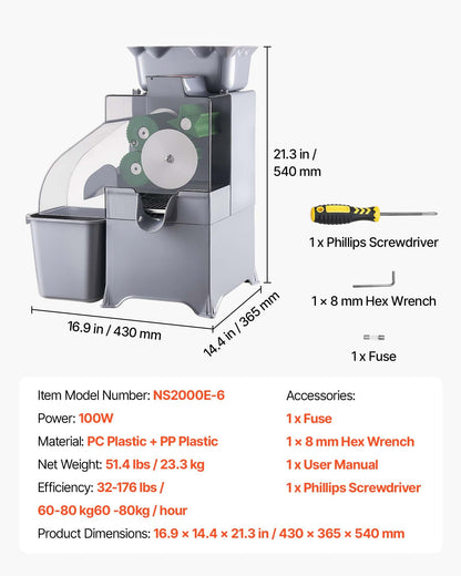 VEVOR Commercial Orange Juicer Machine, Slow Masticating Juicer Extractor, 100W Electric Orange Juice Squeezer, Lemon Citrus Pomegranates Extractor, with Peel Collecting Bucket and PC Cover - BZDJLCZJ100W0E992001V1 - view 8