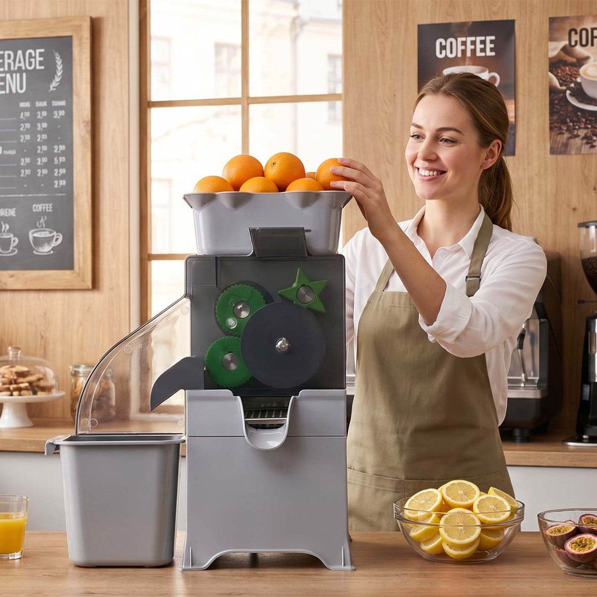 VEVOR Commercial Orange Juicer Machine, Slow Masticating Juicer Extractor, 100W Electric Orange Juice Squeezer, Lemon Citrus Pomegranates Extractor, with Peel Collecting Bucket and PC Cover - BZDJLCZJ100W0E992001V1 - view 9