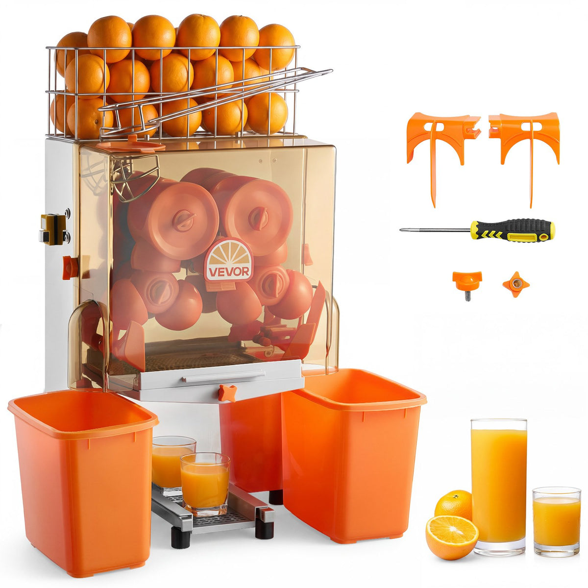 VEVOR Commercial Orange Juicer Machine, 120W Electric Orange Juice Press, Stainless Steel Orange Squeezer for 20 per Minute, Lemon Citrus Pomegranates Extractor with Peels Collecting Bucket - BZDJLCZJ120W21DK8001V1 - view 1