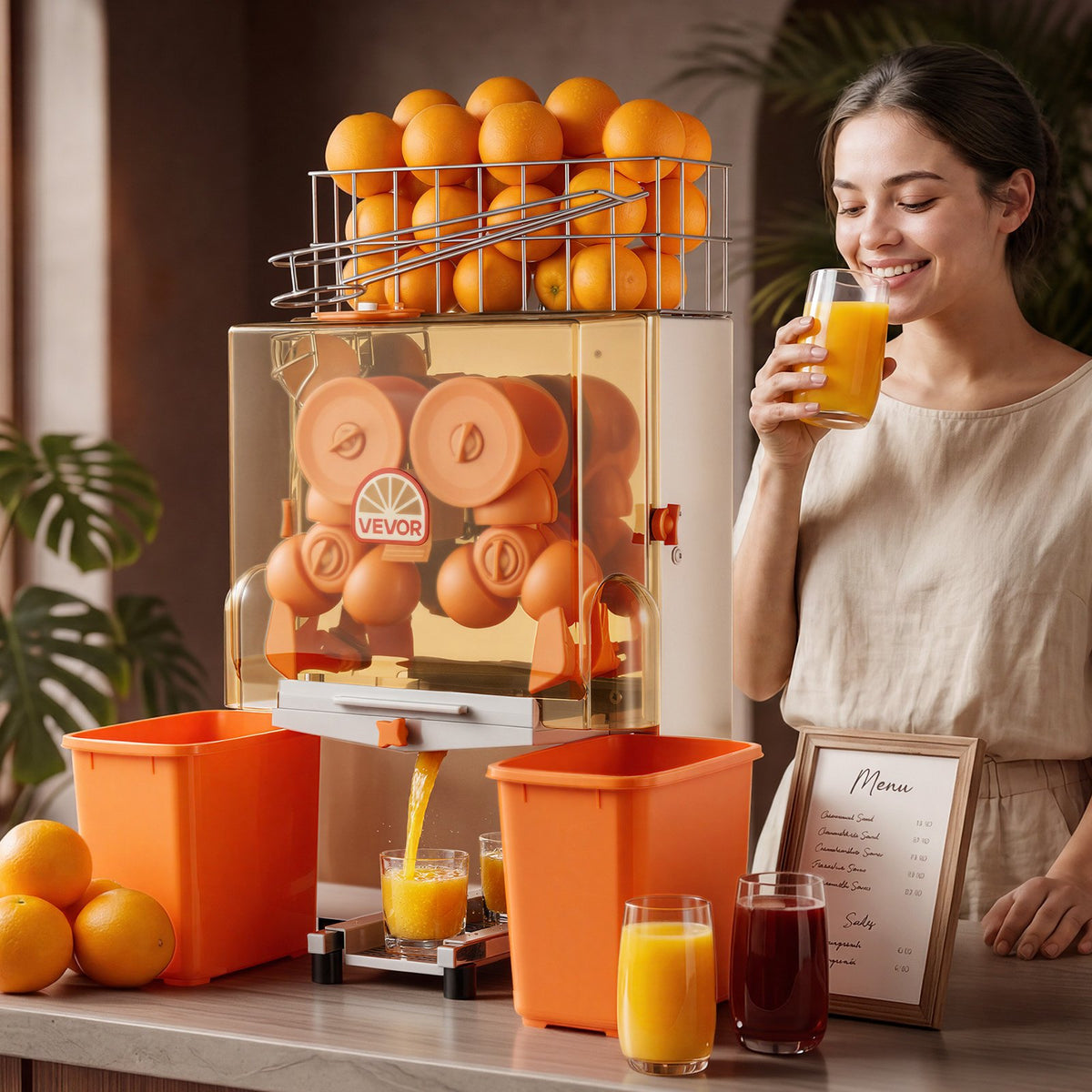 VEVOR Commercial Orange Juicer Machine, 120W Electric Orange Juice Press, Stainless Steel Orange Squeezer for 20 per Minute, Lemon Citrus Pomegranates Extractor with Peels Collecting Bucket - BZDJLCZJ120W21DK8001V1 - view 9