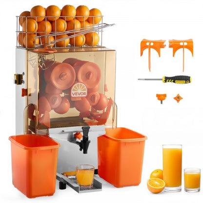 VEVOR Commercial Orange Juicer Machine, 120W Electric Orange Juice Press, Stainless Steel Orange Squeezer for 20 per Minute, Lemon Citrus Pomegranates Extractor with Water Tap, Peels Collecting Bucket - BZDJLCZJ120W2XHR7001V1 - view 2