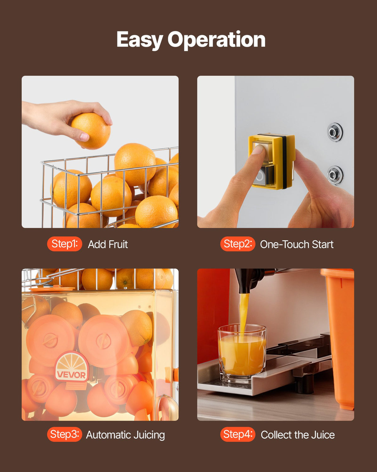 VEVOR Commercial Orange Juicer Machine, 120W Electric Orange Juice Press, Stainless Steel Orange Squeezer for 20 per Minute, Lemon Citrus Pomegranates Extractor with Water Tap, Peels Collecting Bucket - BZDJLCZJ120W2XHR7001V1 - view 7