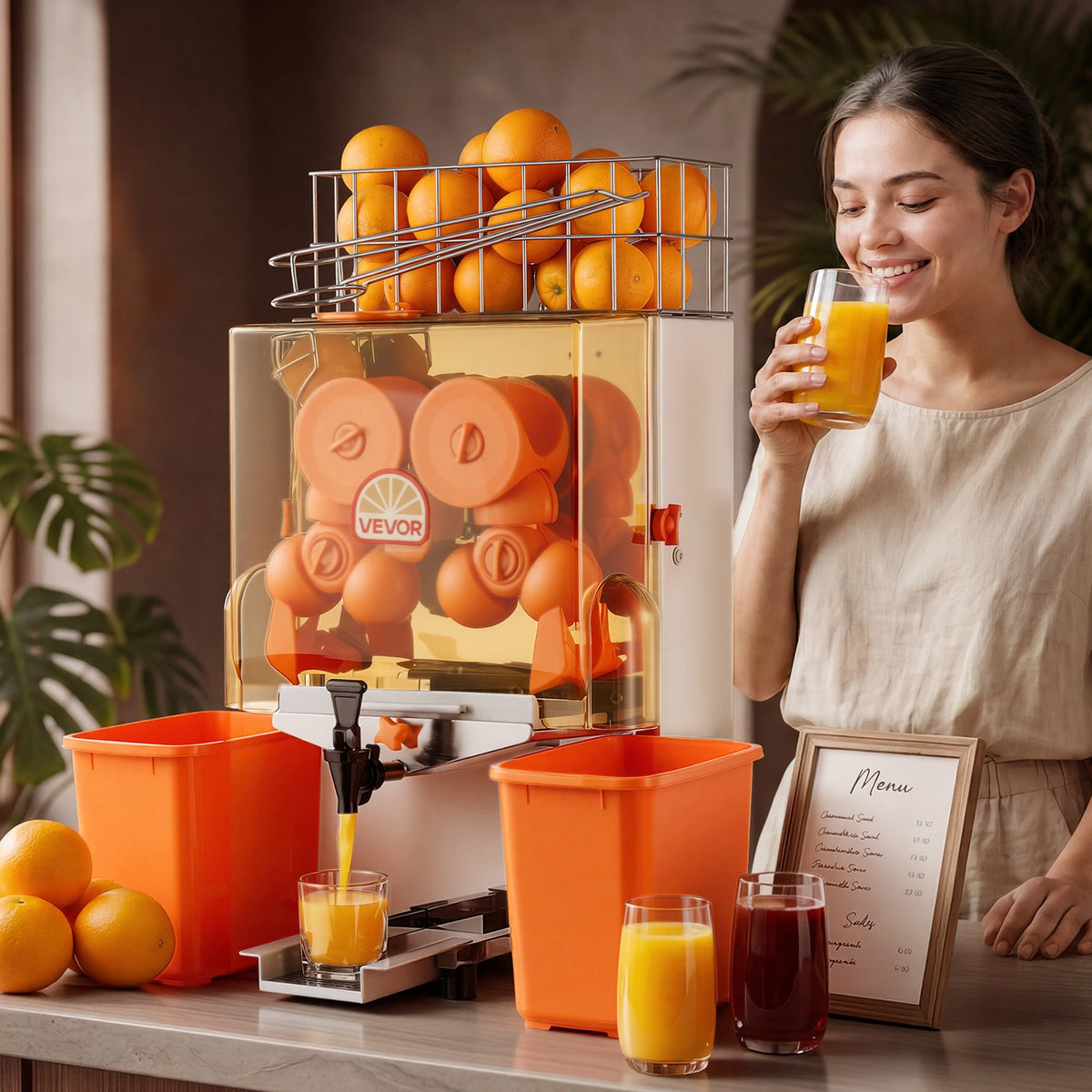 VEVOR Commercial Orange Juicer Machine, 120W Electric Orange Juice Press, Stainless Steel Orange Squeezer for 20 per Minute, Lemon Citrus Pomegranates Extractor with Water Tap, Peels Collecting Bucket - BZDJLCZJ120W2XHR7001V1 - view 9