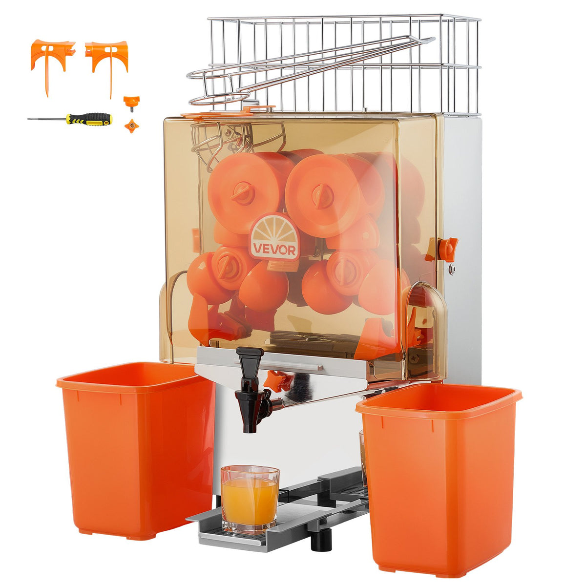 VEVOR Commercial Orange Juicer Machine, 120W Electric Orange Juice Press, Stainless Steel Orange Squeezer for 20 per Minute, Lemon Citrus Pomegranates Extractor with Water Tap, Peels Collecting Bucket - BZDJLCZJ120W2XHR7001V1 - view 10