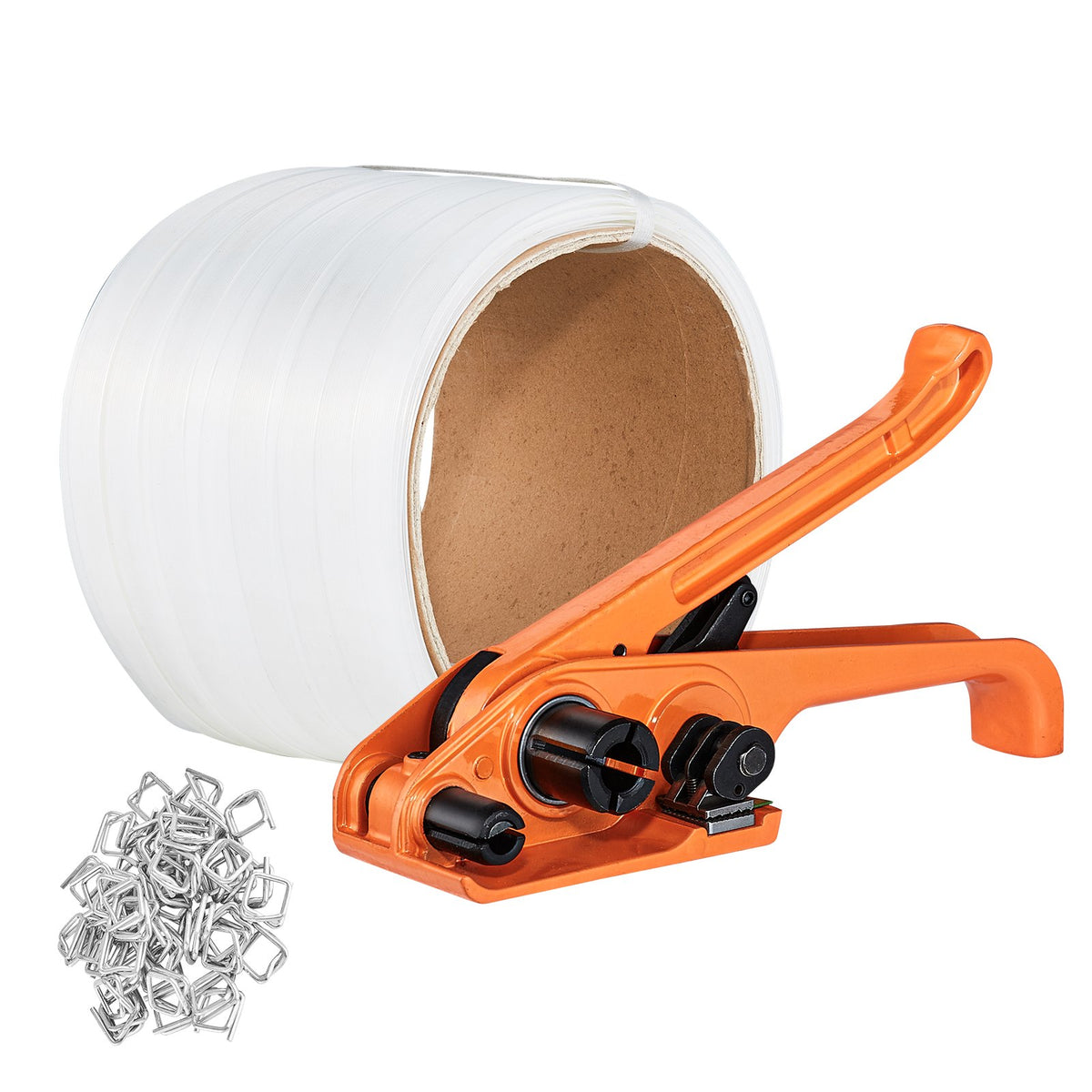 VEVOR Banding Strapping Kit with Strapping Tensioner Tool, 328 ft Length Woven Strapping Cord Band, 100 Metal Seals, Pallet Packaging Strapping Banding Kit, Banding Packaging Strapping for Packing - BZDKZTJ100M1ZJ8RUV0 - view 1