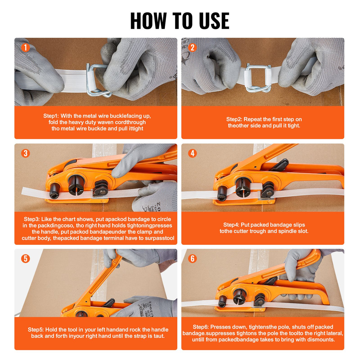 VEVOR Banding Strapping Kit with Strapping Tensioner Tool, 328 ft Length Woven Strapping Cord Band, 100 Metal Seals, Pallet Packaging Strapping Banding Kit, Banding Packaging Strapping for Packing - BZDKZTJ100M1ZJ8RUV0 - view 6