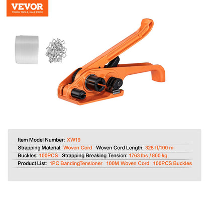 VEVOR Banding Strapping Kit with Strapping Tensioner Tool, 328 ft Length Woven Strapping Cord Band, 100 Metal Seals, Pallet Packaging Strapping Banding Kit, Banding Packaging Strapping for Packing - BZDKZTJ100M1ZJ8RUV0 - view 8