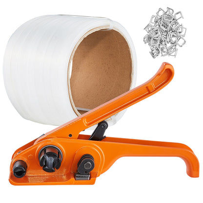 VEVOR Banding Strapping Kit with Strapping Tensioner Tool, 328 ft Length Woven Strapping Cord Band, 100 Metal Seals, Pallet Packaging Strapping Banding Kit, Banding Packaging Strapping for Packing - BZDKZTJ100M1ZJ8RUV0 - view 10