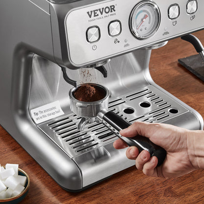 VEVOR Espresso Machine with Grinder, 15 Bar Semi-Automatic Espresso Coffee Maker with Milk Frother Steam Wand, Removable Water Tank & Pressure Gauge for Cappuccino, Latte, Machiato, PID Control System - BZDYSKFJYMKAH5JSRV1 - view 9