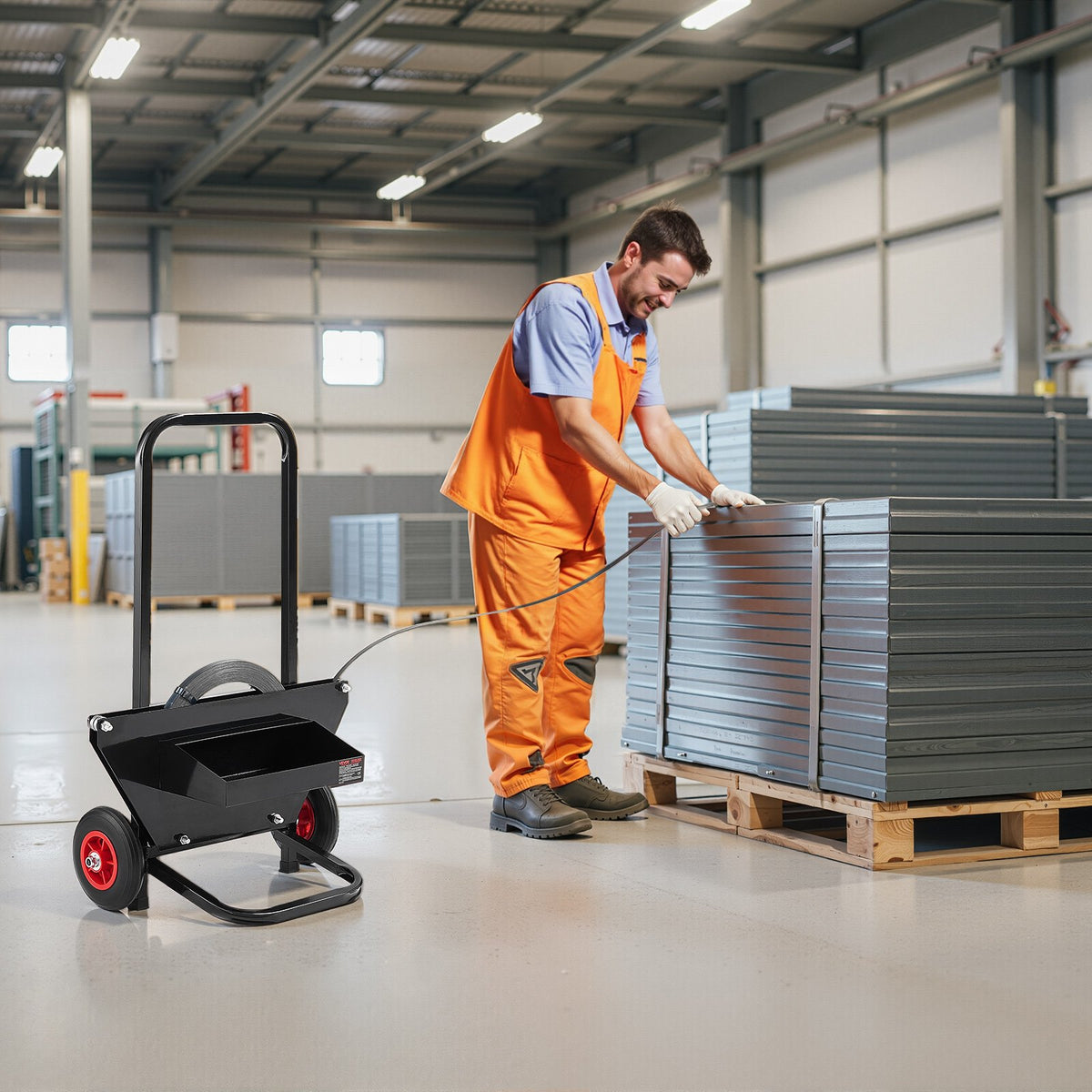 VEVOR Banding Strapping Cart, Fit for Steel Strapping Coils with 23.6 inches Core Outer Size, Heavy Duty Strapping Dispenser with Rubber Wheels, Suitable for Factory, Warehouse, Loading Area - BZKZCKZCGDWNLS6CH001V0 - view 9