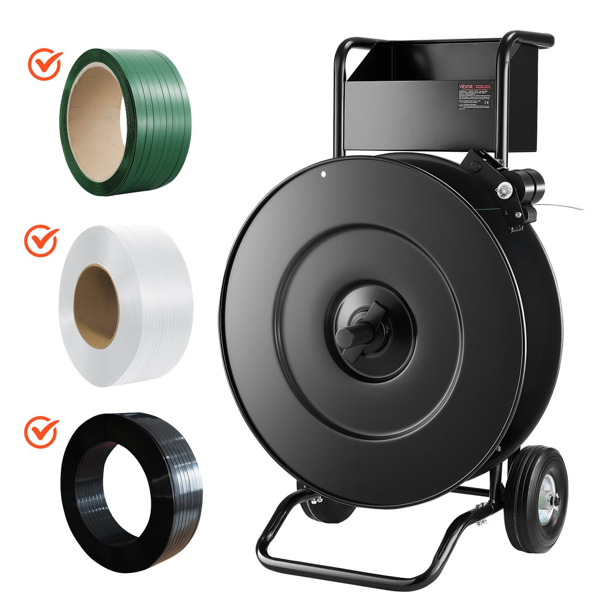 VEVOR Banding Strapping Cart, Fit for PET / PP / Steel Strap Coils with 8 or 16 inches Core Size, Heavy Duty Strapping Dispenser Equipped with Upgrade Drum Brake, Built-in Spacious Tray for Tools - BZKZCKZCPPPE16HPQ001V0 - view 1