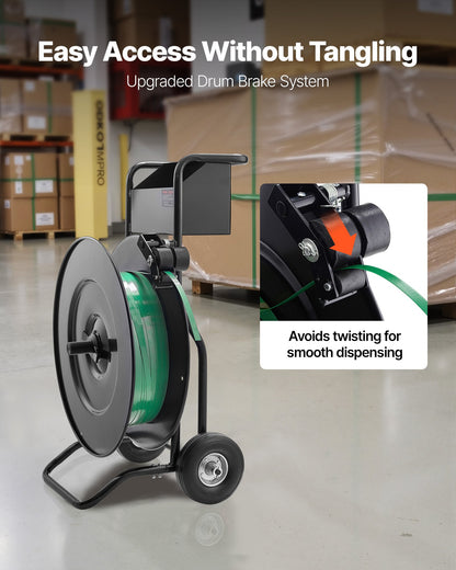VEVOR Banding Strapping Cart, Fit for PET / PP / Steel Strap Coils with 8 or 16 inches Core Size, Heavy Duty Strapping Dispenser Equipped with Upgrade Drum Brake, Built-in Spacious Tray for Tools - BZKZCKZCPPPE16HPQ001V0 - view 5