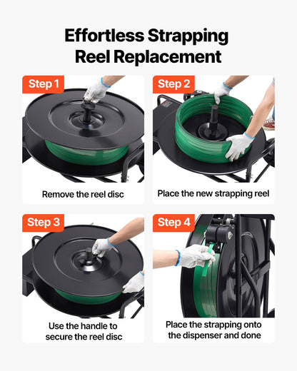 VEVOR Banding Strapping Cart, Fit for PET / PP / Steel Strap Coils with 8 or 16 inches Core Size, Heavy Duty Strapping Dispenser Equipped with Upgrade Drum Brake, Built-in Spacious Tray for Tools - BZKZCKZCPPPE16HPQ001V0 - view 6