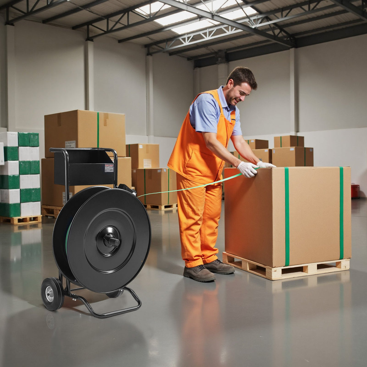 VEVOR Banding Strapping Cart, Fit for PET / PP / Steel Strap Coils with 8 or 16 inches Core Size, Heavy Duty Strapping Dispenser Equipped with Upgrade Drum Brake, Built-in Spacious Tray for Tools - BZKZCKZCPPPE16HPQ001V0 - view 9