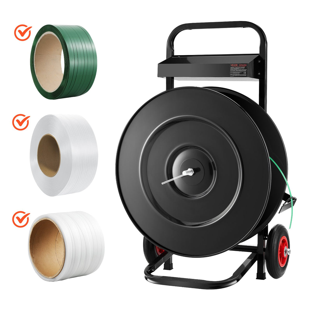 VEVOR Banding Strapping Cart, Fit for PET/PP/Polyester Strapping Coils with 8 or 16 in Core Size, Heavy Duty Strapping Dispenser Equipped with Upgrade Brake System, Built-in Spacious Tray for Tools - BZKZCKZCTYX1GR43W002V0 - view 1