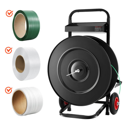 VEVOR Banding Strapping Cart, Fit for PET/PP/Polyester Strapping Coils with 8 or 16 in Core Size, Heavy Duty Strapping Dispenser Equipped with Upgrade Brake System, Built-in Spacious Tray for Tools - BZKZCKZCTYX1GR43W002V0 - view 1