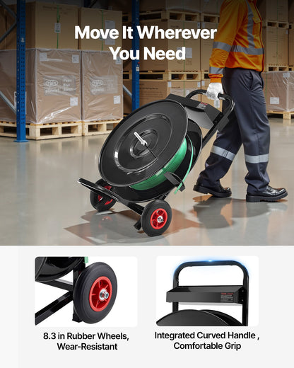 VEVOR Banding Strapping Cart, Fit for PET/PP/Polyester Strapping Coils with 8 or 16 in Core Size, Heavy Duty Strapping Dispenser Equipped with Upgrade Brake System, Built-in Spacious Tray for Tools - BZKZCKZCTYX1GR43W002V0 - view 4