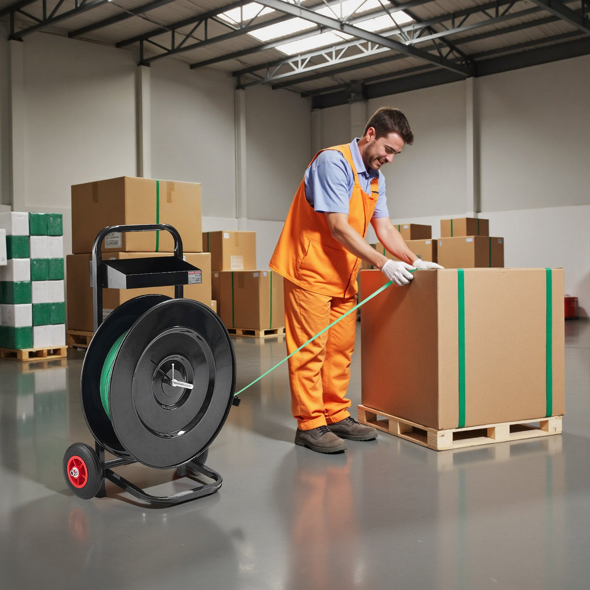 VEVOR Banding Strapping Cart, Fit for PET/PP/Polyester Strapping Coils with 8 or 16 in Core Size, Heavy Duty Strapping Dispenser Equipped with Upgrade Brake System, Built-in Spacious Tray for Tools - BZKZCKZCTYX1GR43W002V0 - view 9
