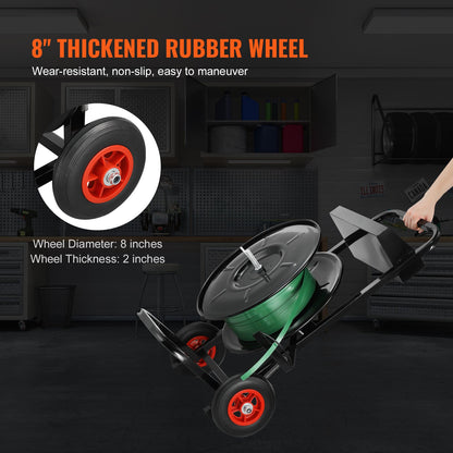 VEVOR Banding Strapping Cart, for PET/PP/Fiber Strapping Coils with 8" Core Size, Heavy Duty Strapping Dispenser, Equipped with Anti-Retreat Pulleys, Upgrade Brake System, Spacious Tray for Tools - BZKZCKZCTYX8IOD3WV0 - view 7