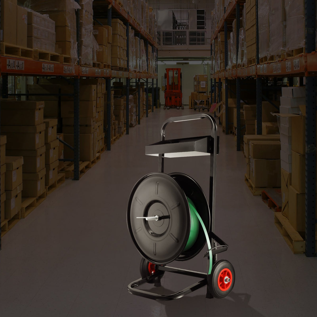 VEVOR Banding Strapping Cart, for PET/PP/Fiber Strapping Coils with 8" Core Size, Heavy Duty Strapping Dispenser, Equipped with Anti-Retreat Pulleys, Upgrade Brake System, Spacious Tray for Tools - BZKZCKZCTYX8IOD3WV0 - view 9