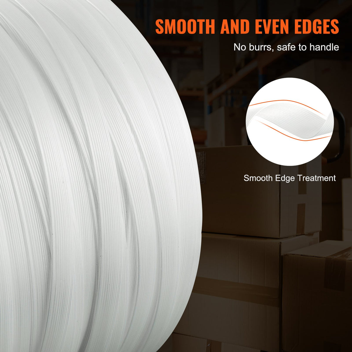 VEVOR Packaging Woven Cord Strapping Roll, 660' Length x 1/2" Width x 0.03" Thickness, 882 lbs Breaking Strength, Heavy Duty Banding Pallet Strap Coil, Portable Strong Banding Packing Straps, White - BZKZDBZD12YCK5QPAV0 - view 5