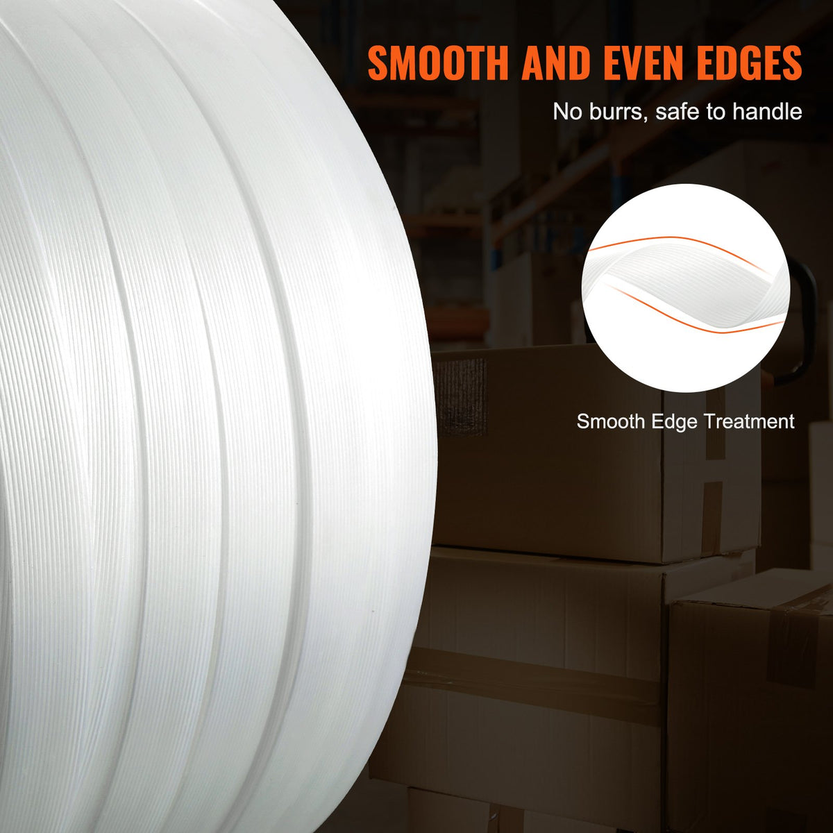 VEVOR Packaging Woven Cord Strapping Roll, 330' Length x 3/4" Width x 0.03" Thickness, 1763 lbs Break Strength, Heavy Duty Banding Pallet Strap Coil, Portable Strong Banding Packing Straps, White - BZKZDBZD34YCAOIAYV0 - view 5
