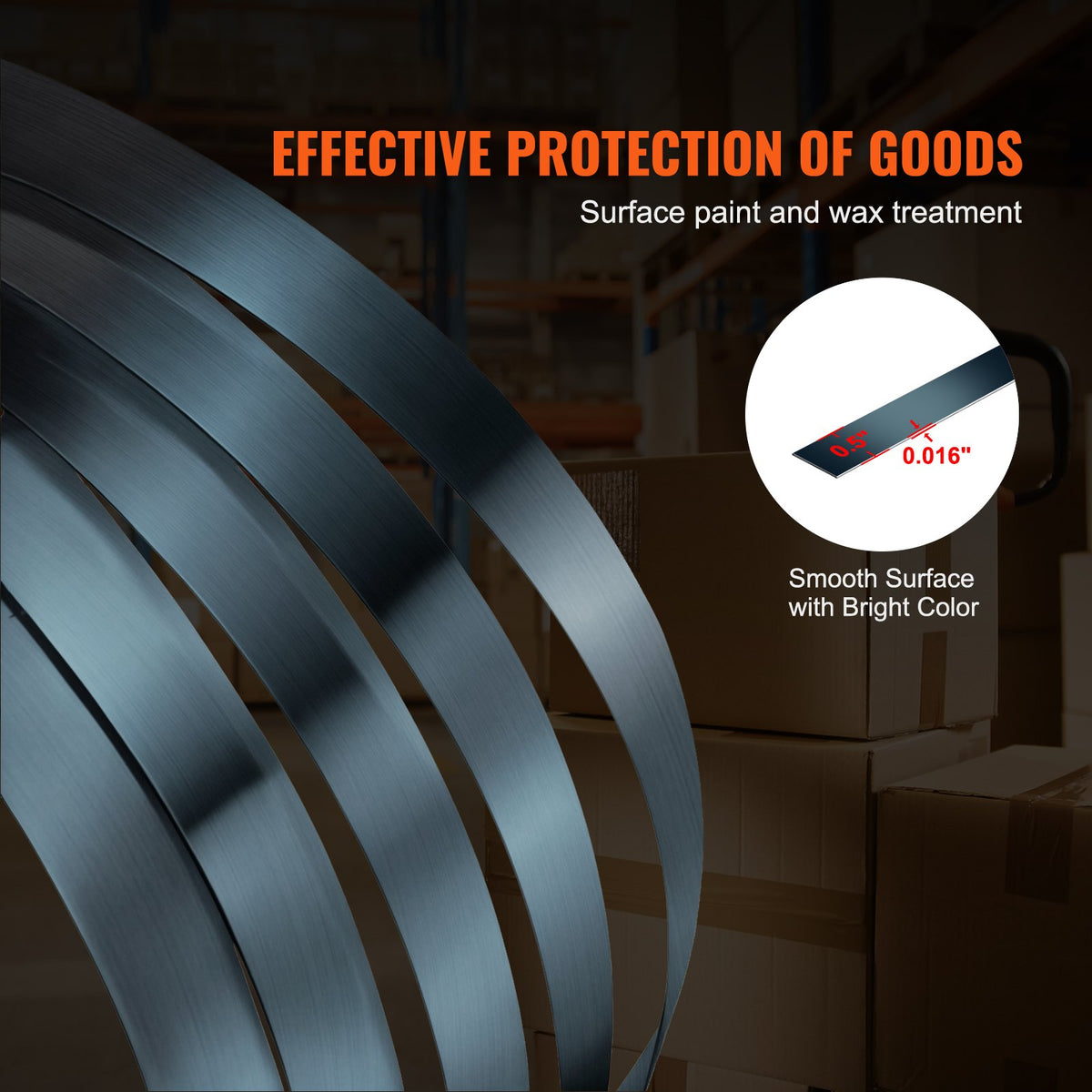 VEVOR Packaging Steel Strapping Roll, 330' Length x 1/2" Width x 0.016" Thickness, 1100 lbs Break Strength, Heavy Duty Banding Pallet Strap Coil, Portable Strong Banding Packing Metal Straps, Black - BZKZDGD12YC3N0L4FV0 - view 5