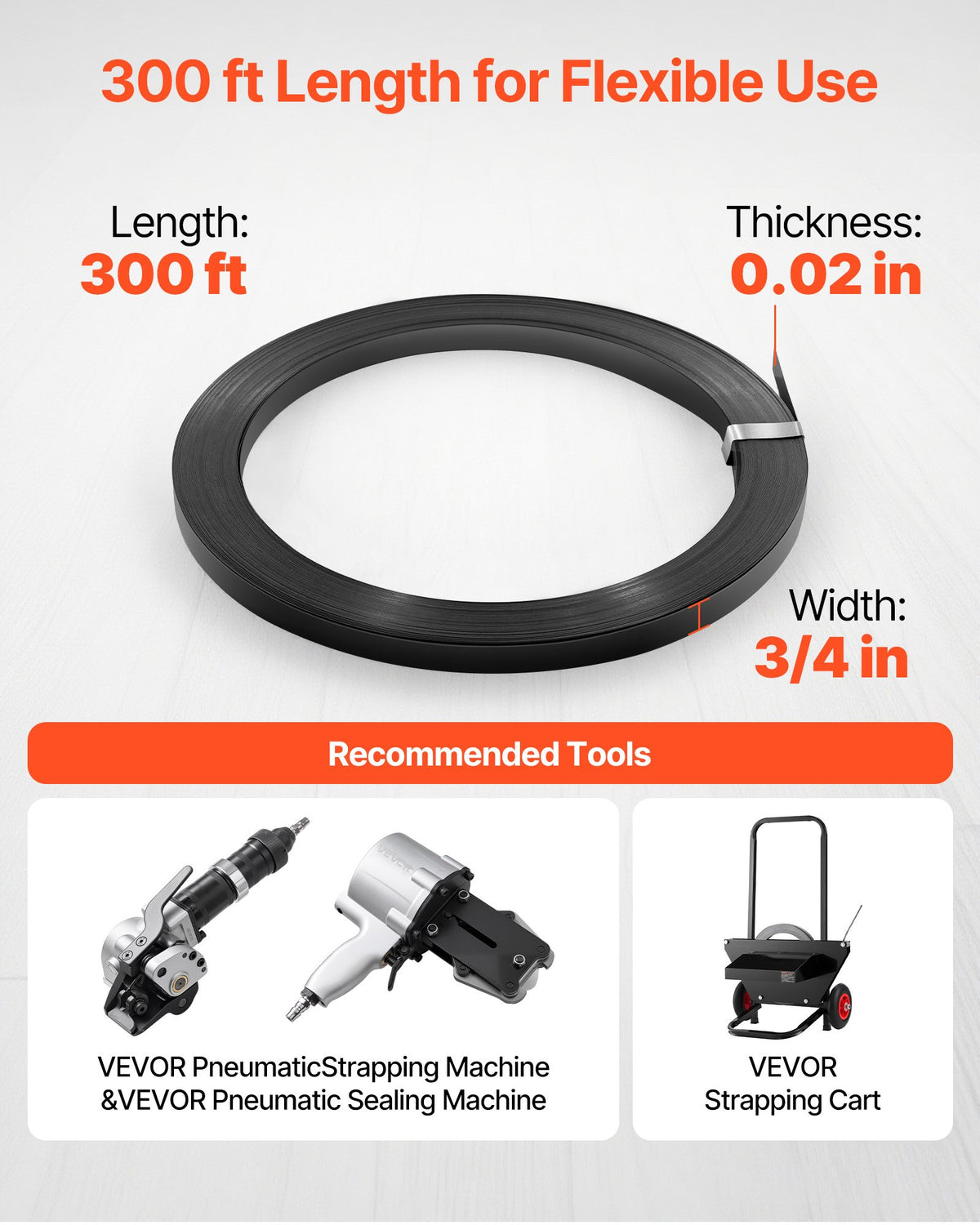 VEVOR Steel Strapping Coil, 3/4 in x 0.02 in x 300 ft, Metal Strapping Banding Roll Withstands Harsh Environment, 1710 lbs Break Strength, Heavy Duty Banding Pallet Strap Coil for Pallet Packing - BZKZDGD34INCA7655001V0 - view 5