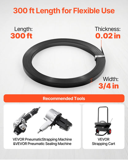 VEVOR Steel Strapping Coil, 3/4 in x 0.02 in x 300 ft, Metal Strapping Banding Roll Withstands Harsh Environment, 1710 lbs Break Strength, Heavy Duty Banding Pallet Strap Coil for Pallet Packing - BZKZDGD34INCA7655001V0 - view 5