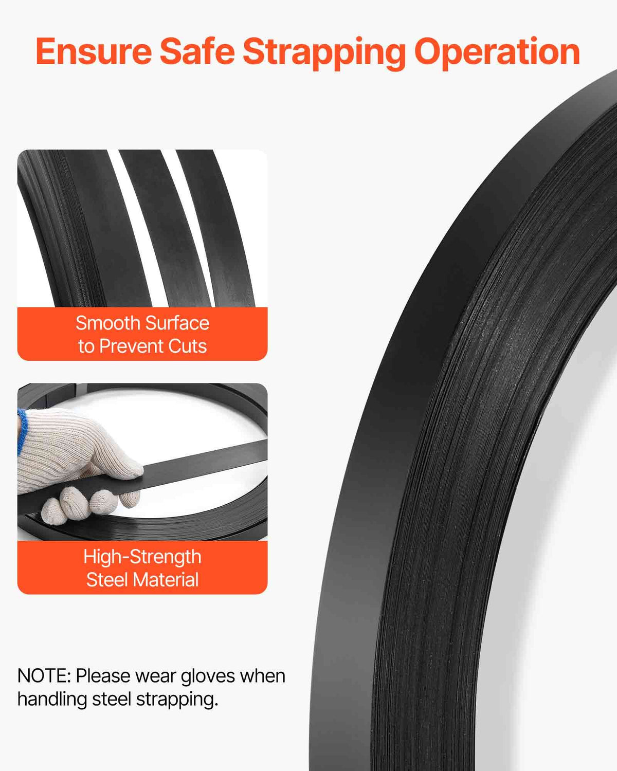 VEVOR Steel Strapping Coil, 3/4 in x 0.02 in x 300 ft, Metal Strapping Banding Roll Withstands Harsh Environment, 1710 lbs Break Strength, Heavy Duty Banding Pallet Strap Coil for Pallet Packing - BZKZDGD34INCA7655001V0 - view 6