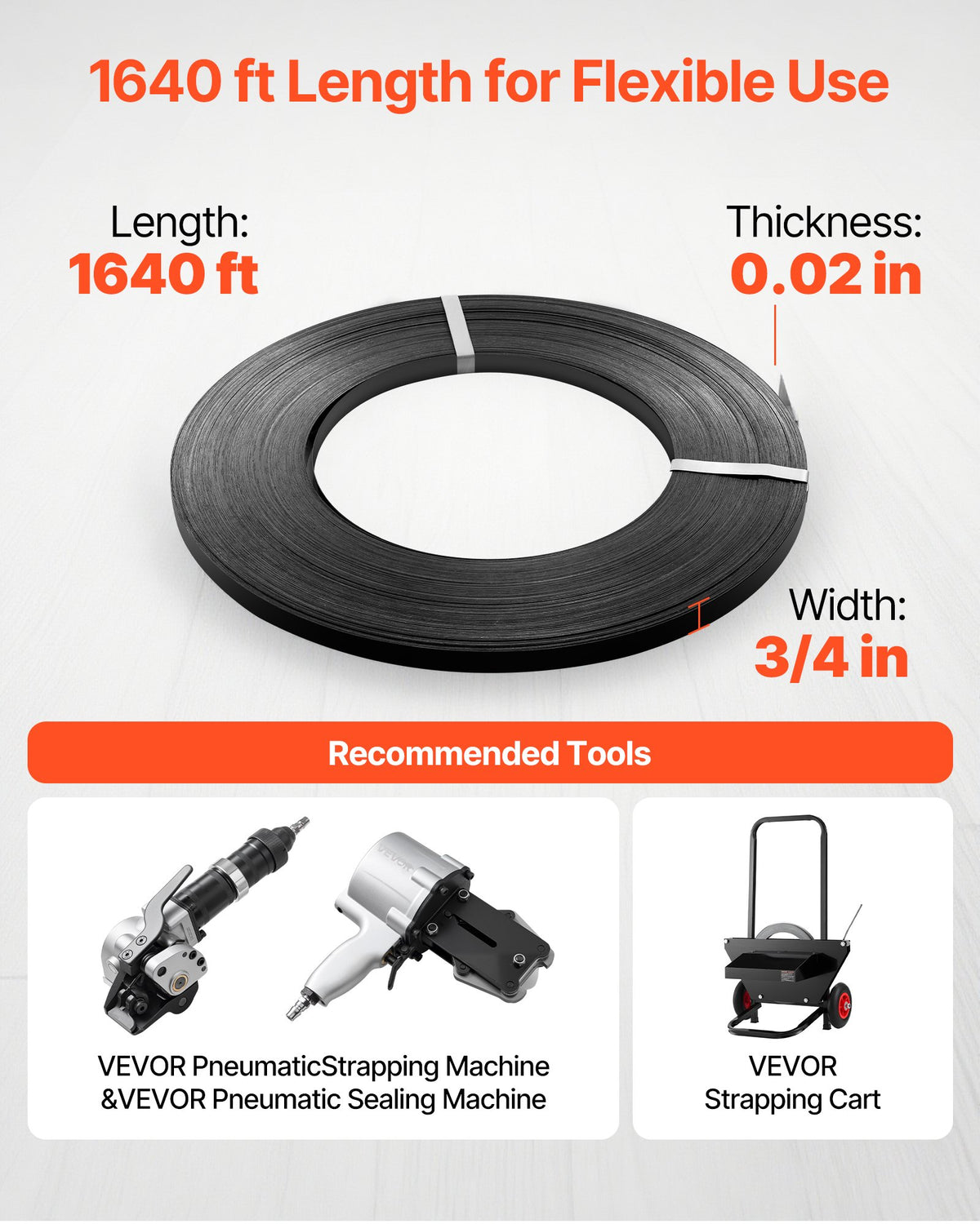 VEVOR Steel Strapping Coil, 3/4 in x 0.02 in x 1640 ft, Metal Strapping Banding Roll Withstands Harsh Environment, 1700 lbs Break Strength, Heavy Duty Banding Pallet Strap Coil for Pallet Packing - BZKZDGD34YC17YHGV002V0 - view 5