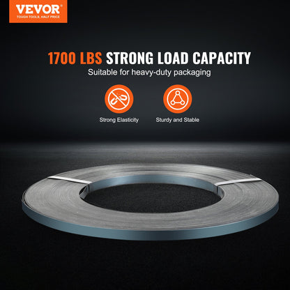 VEVOR Packaging Steel Strapping Roll, 1640' Length x 3/4" Width x 0.02" Thickness, 1700 lbs Break Strength, Heavy Duty Banding Pallet Strap Coil, Portable Strong Banding Packing Metal Straps, Black - BZKZDGD34YC17YHGVV0 - view 3