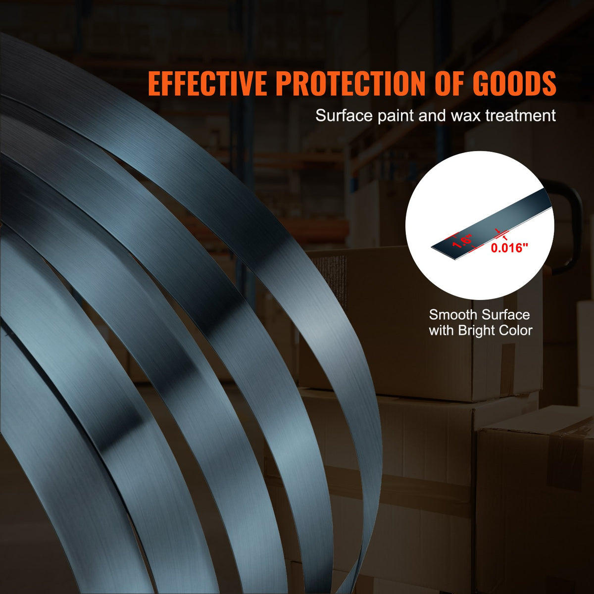 VEVOR Packaging Steel Strapping Roll, 1640' Length x 3/4" Width x 0.02" Thickness, 1700 lbs Break Strength, Heavy Duty Banding Pallet Strap Coil, Portable Strong Banding Packing Metal Straps, Black - BZKZDGD34YC17YHGVV0 - view 5