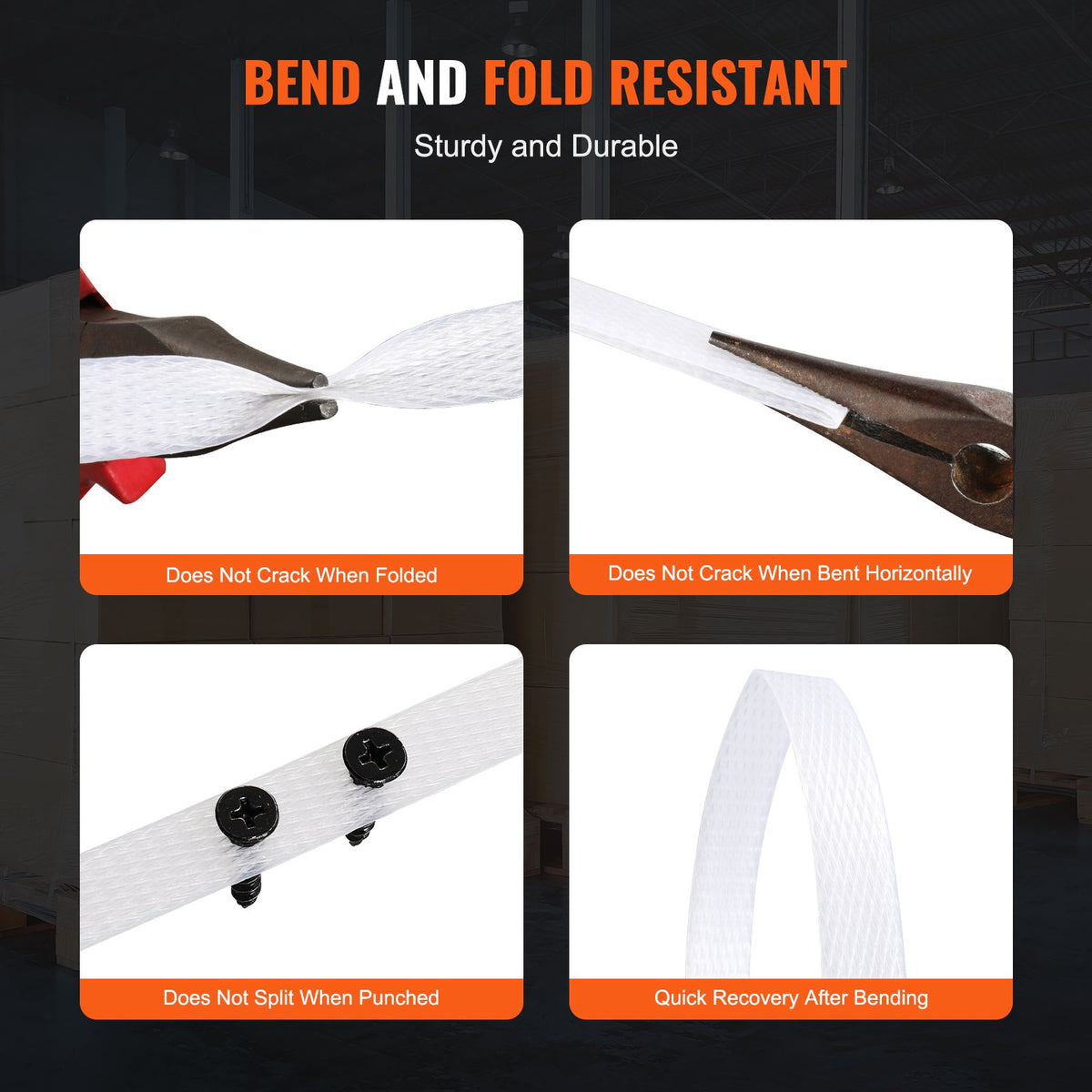 VEVOR Packaging Polypropylene (PP) Strapping Roll, 9900' Length x 1/2" Width x 0.03" Thickness, 243 lbs Break Strength, Heavy Duty Banding Pallet Strap Coil, Portable Strong Packing Straps, White - BZKZDKZDPP12KLL77V0 - view 4