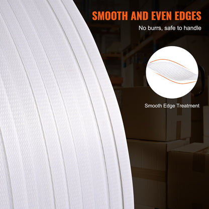 VEVOR Packaging Polypropylene (PP) Strapping Roll, 9900' Length x 1/2" Width x 0.03" Thickness, 243 lbs Break Strength, Heavy Duty Banding Pallet Strap Coil, Portable Strong Packing Straps, White - BZKZDKZDPP12KLL77V0 - view 5