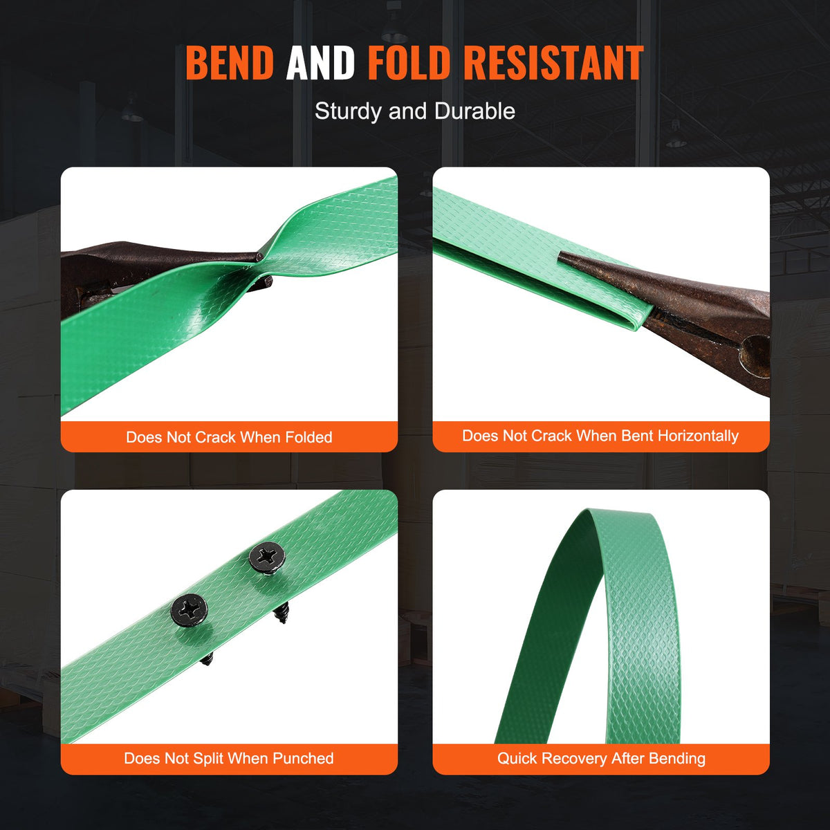 VEVOR Packaging Polyester PET Strapping Roll, 1000' Length x 0.63" Width x 0.03" Thickness, 992 lbs Break Strength, Heavy Duty Banding Pallet Strap Coil, Portable Strong Banding Packing Straps, Green - BZKZDPET58YC0MM33V0 - view 4