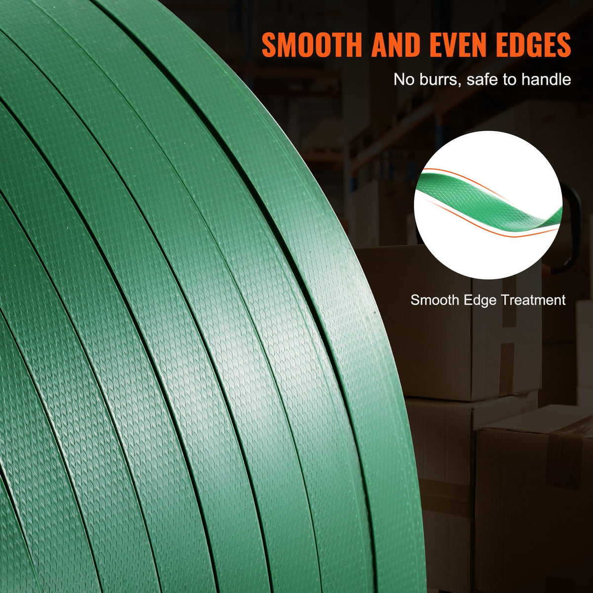 VEVOR Packaging Polyester PET Strapping Roll, 1000' Length x 0.63" Width x 0.03" Thickness, 992 lbs Break Strength, Heavy Duty Banding Pallet Strap Coil, Portable Strong Banding Packing Straps, Green - BZKZDPET58YC0MM33V0 - view 5