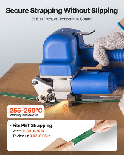 VEVOR Electric Strapping Machine, 2 x 4000mAh Batteries, Automatic Strapping Tool with Digital Display for 0.394-0.748 inches Wide PET Straps, Handheld Banding Tools for Packaging Box Pallet - BZKZJDDZD5003HFSJ001V1 - view 4