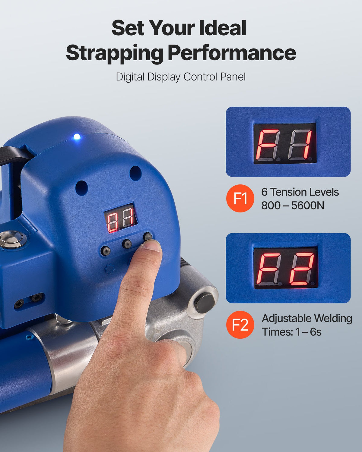 VEVOR Electric Strapping Machine, 2 x 4000mAh Batteries, Automatic Strapping Tool with Digital Display for 0.394-0.748 inches Wide PET Straps, Handheld Banding Tools for Packaging Box Pallet - BZKZJDDZD5003HFSJ001V1 - view 6