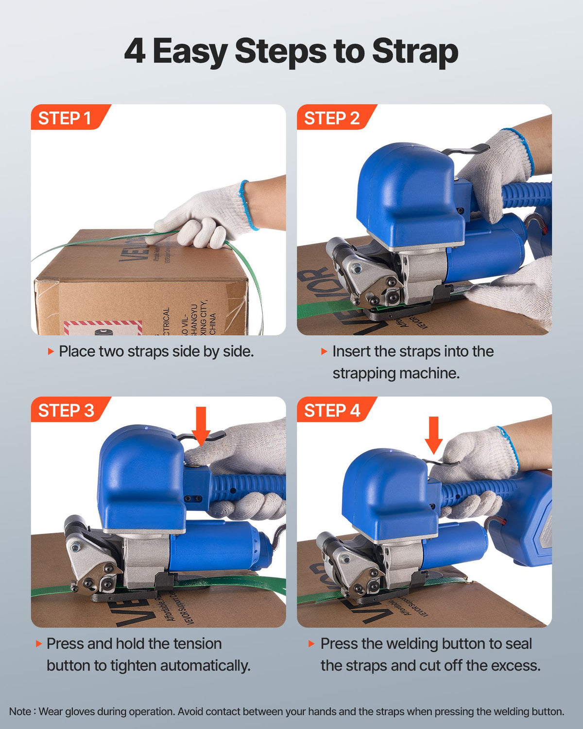 VEVOR Electric Strapping Machine, 2 x 4000mAh Batteries, Automatic Strapping Tool with Digital Display for 0.394-0.748 inches Wide PET Straps, Handheld Banding Tools for Packaging Box Pallet - BZKZJDDZD5003HFSJ001V1 - view 7