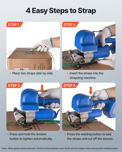VEVOR Electric Strapping Machine, 2 x 4000mAh Batteries, Automatic Strapping Tool with Digital Display for 0.394-0.748 inches Wide PET Straps, Handheld Banding Tools for Packaging Box Pallet - BZKZJDDZD5003HFSJ001V1 - view 7